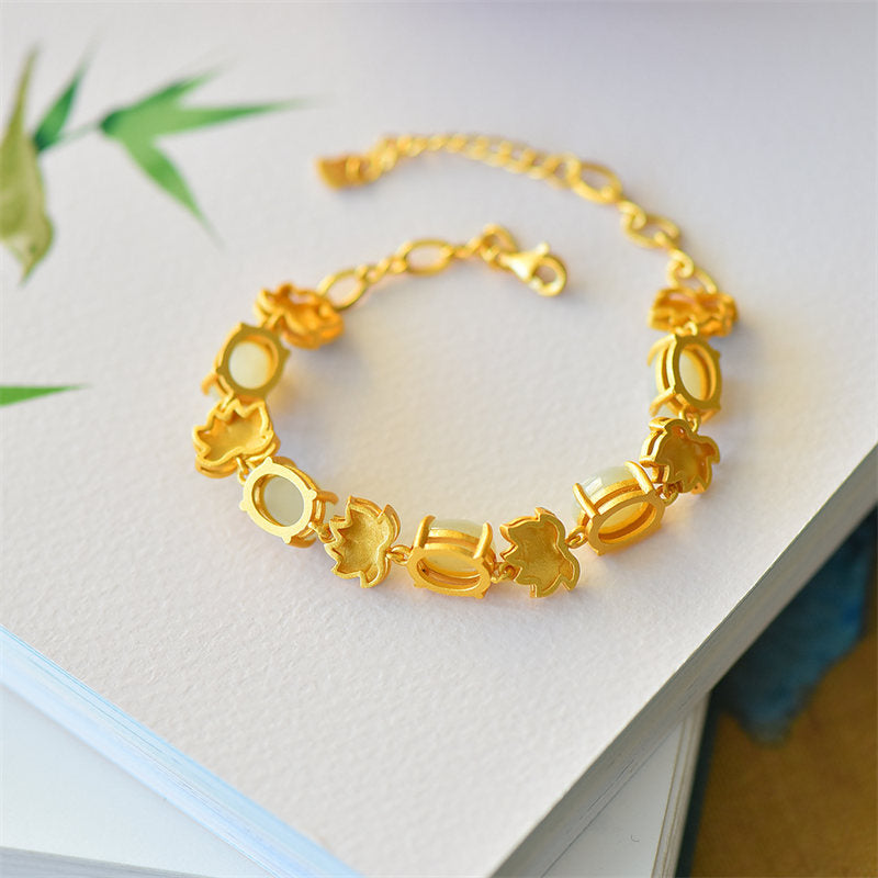 White Jade Cyan Jade Lotus Protection Bracelet - Image 6