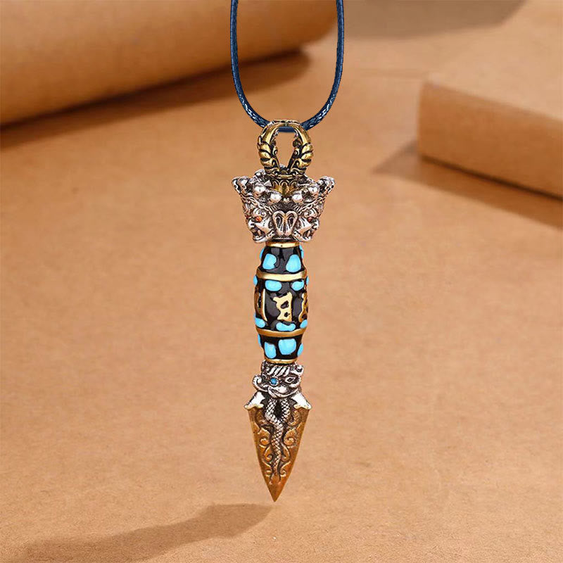 Tibet Om Mani Padme Hum Dzi Bead Dorje Vajra Pattern Wealth Rotatable Necklace Pendant - Image 11