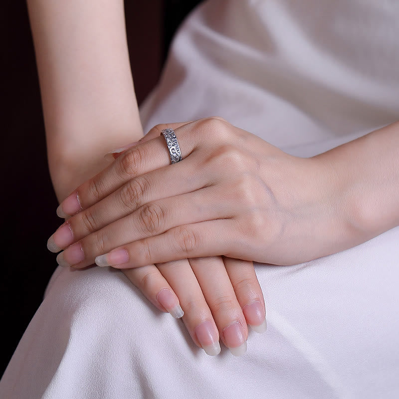 999 Sterling Silver Lotus Flower Plum Blossom Auspicious Clouds Engraved Enlightenment Ring - Image 10