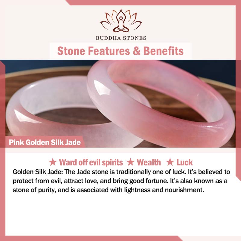 Pink Golden Silk Jade Wealth Bracelet Bangle - Image 11