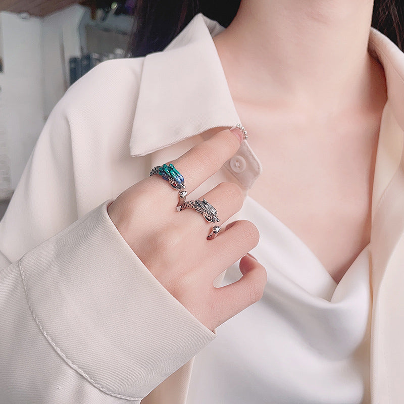 925 Sterling Silver Year Of The Dragon Luck Protection Adjustable Metal Ring - Image 8