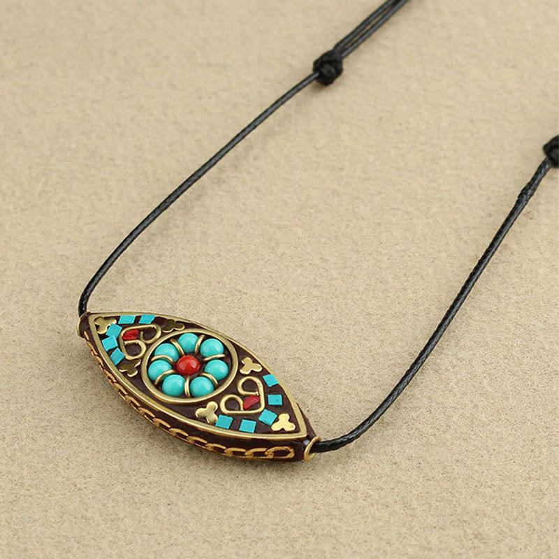 Tibet Turquoise Bead Marquise Pattern Protection Strength Necklace Pendant - Image 5
