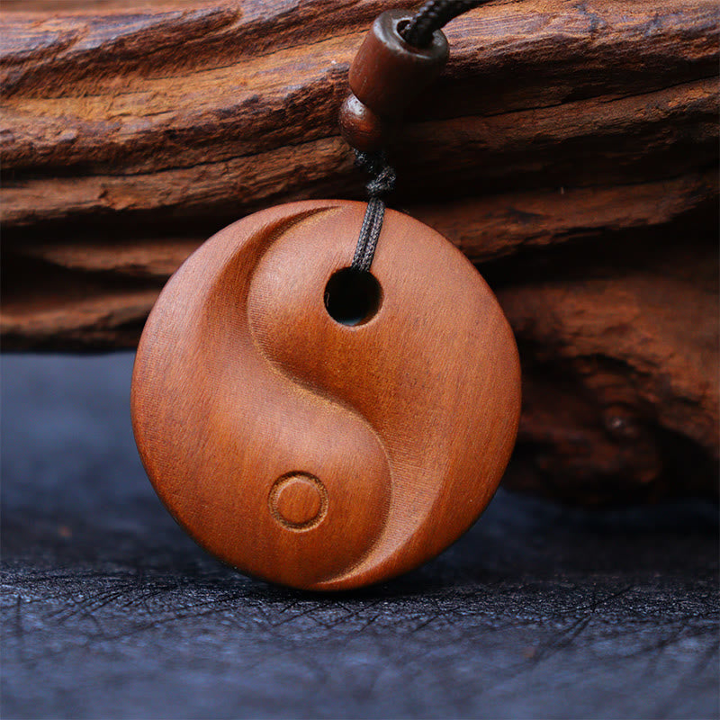 Lightning Struck Jujube Wood Yin Yang Luck Protection Necklace Pendant - Image 3