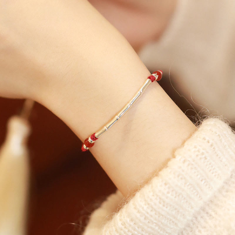 925 Sterling Silver Bamboo White Agate Red Agate Bead Protection String Braided Bracelet - Image 9