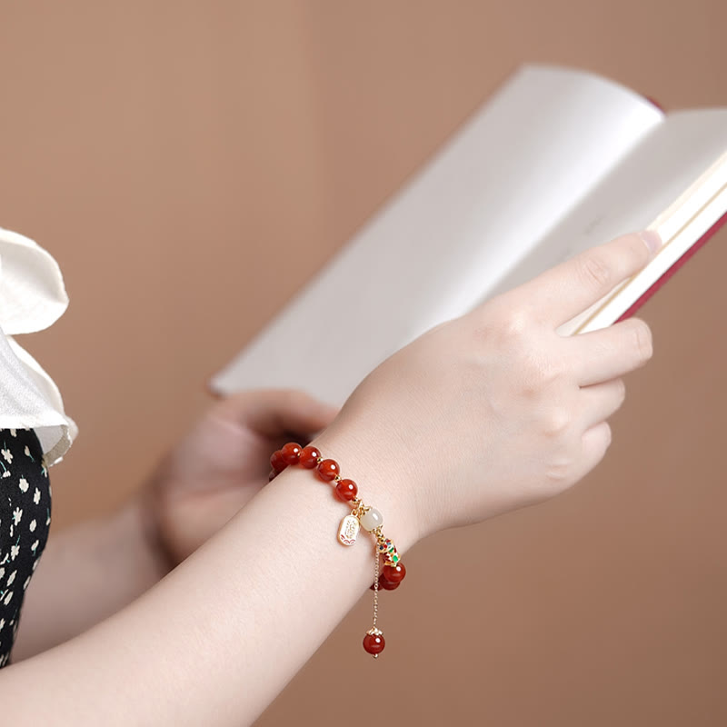 Natural Red Agate Hetian Jade Fu Character Confidence Charm Bracelet (Extra 30% Off | USE CODE: FS30) - Image 5