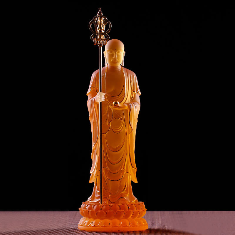 Handmade Ksitigarbha Bodhisattva Figurine Liuli Crystal Art Piece Serenity Statue Home Decoration - Image 9