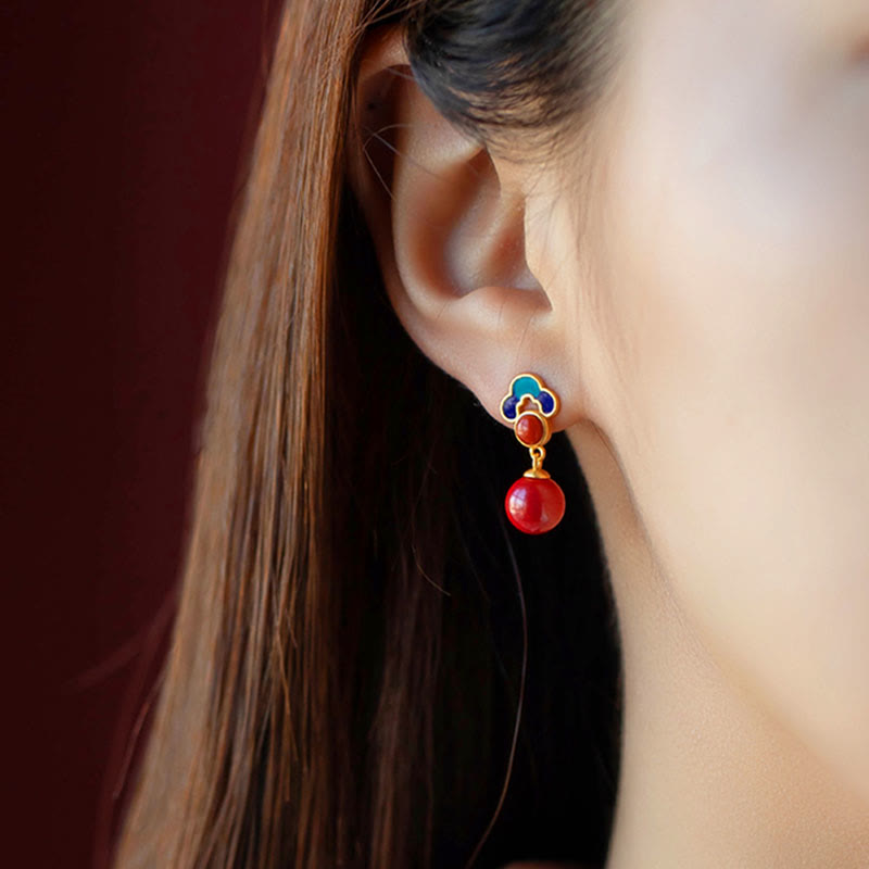 925 Sterling Silver Plated Gold Cinnabar Red Agate Blessing Necklace Pendant Earrings Ring Set - Image 15