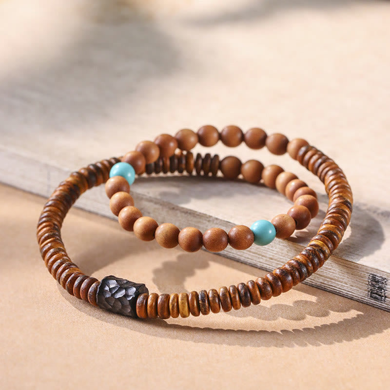 Sandalwood Turquoise Protection Double Wrap Bracelet