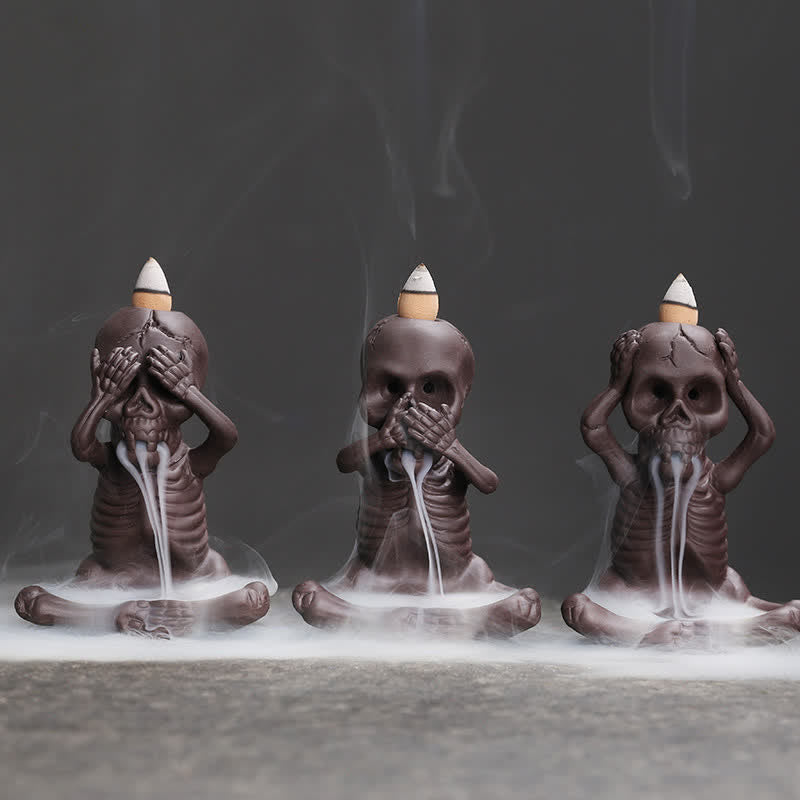 Little Skull Ghost Purple Clay Backflow Smoke Fountain Peace Incense Burner Decoration
