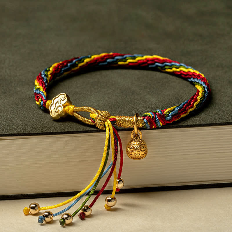 Gold Swallowing Beast Family Luck Reincarnation Knot Colorful String Bracelet - Image 4