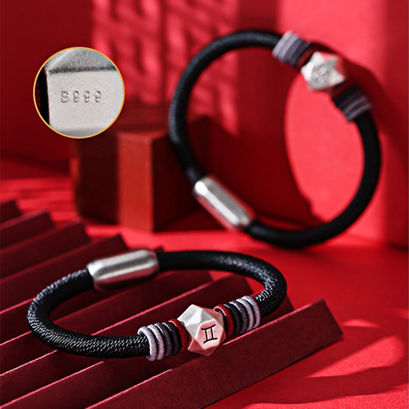 999 Sterling Silver 12 Constellations of the Zodiac Blessing Handmade String Bracelet - Image 8