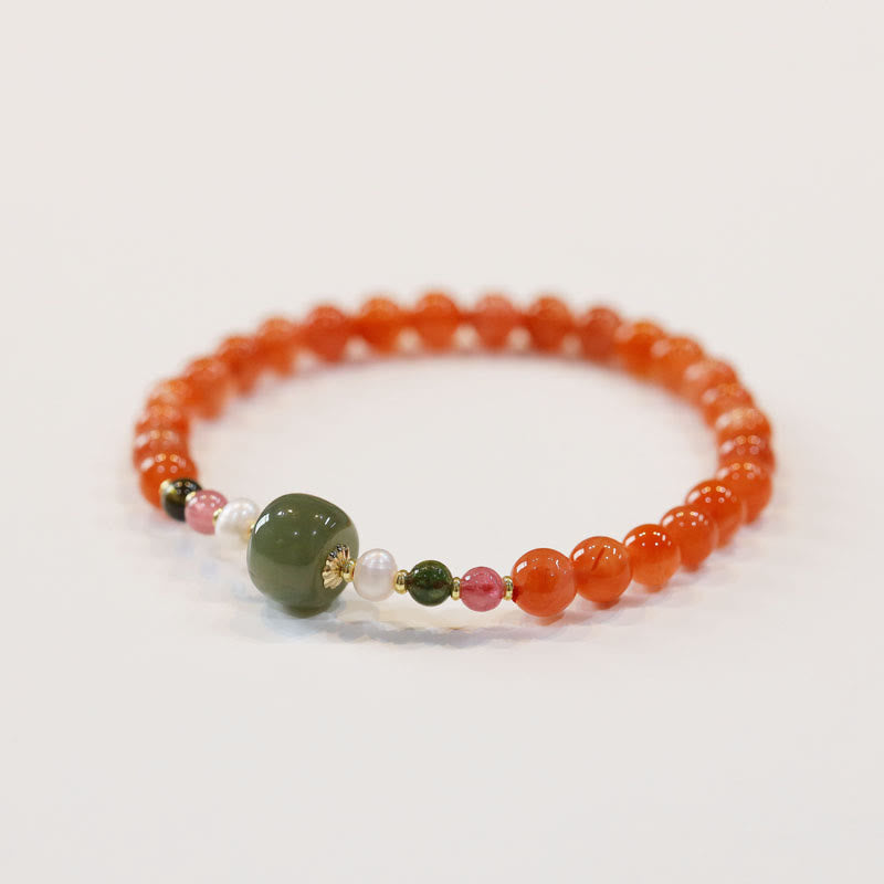Natural Red Agate Hetian Jade Bead Confidence Calm Bracelet - Image 5