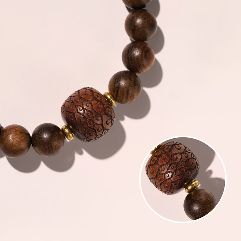 Rosewood Auspicious Clouds Totem Fu Character Bamboo Pattern Warmth Bracelet - Image 5