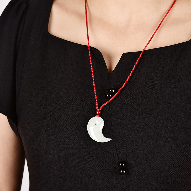 Yin Yang White Jade Cyan Jade Protection Blessing Necklace String Pendant - Image 9