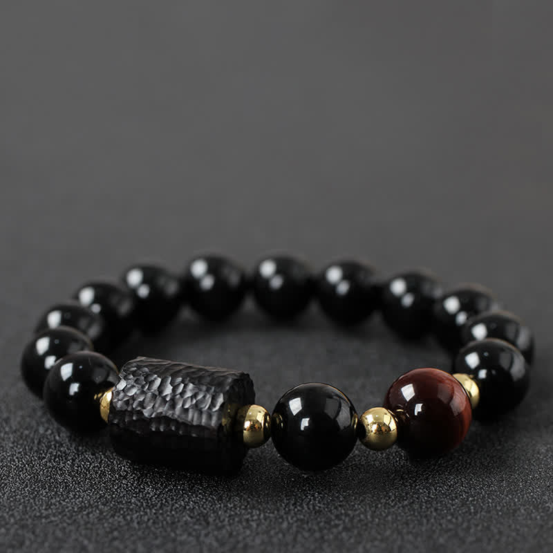 Black Obsidian Ebony Wood Red Tiger Eye Strength Couple Bracelet - Image 15