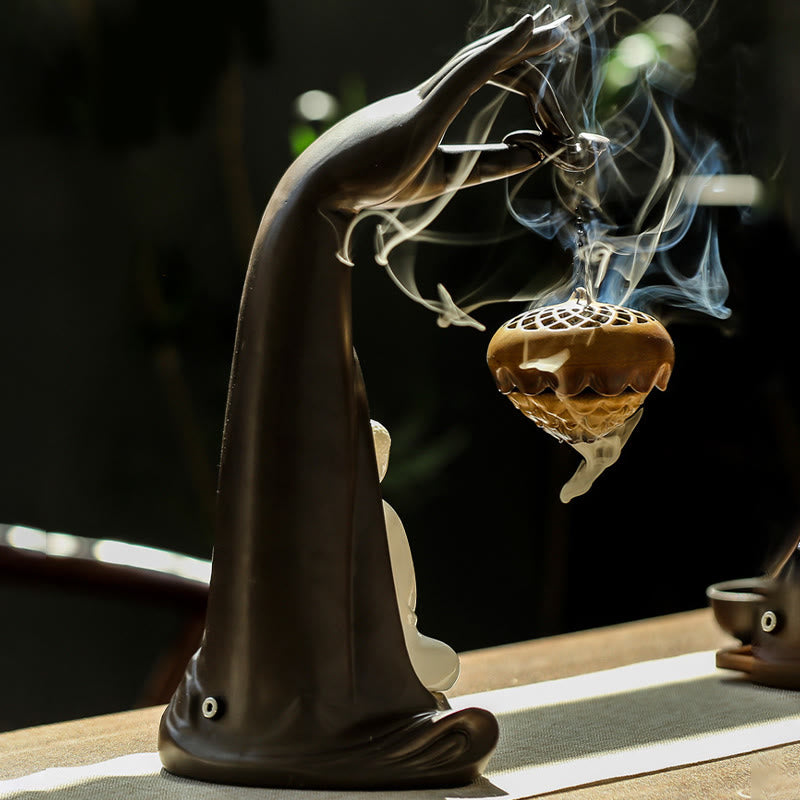 Led Buddha Hand Backflow Smoke Fountain Healing Ceramic Stick Incense Burner Decoration - Image 10