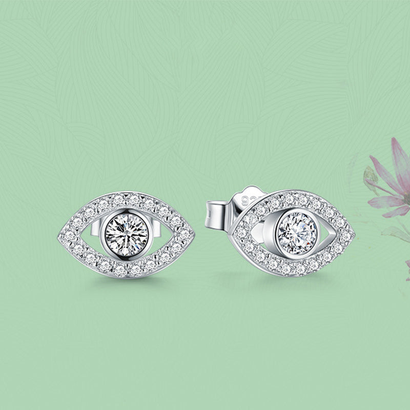 925 Sterling Silver Evil Eye Symbol Protection Stud Earrings - Image 8