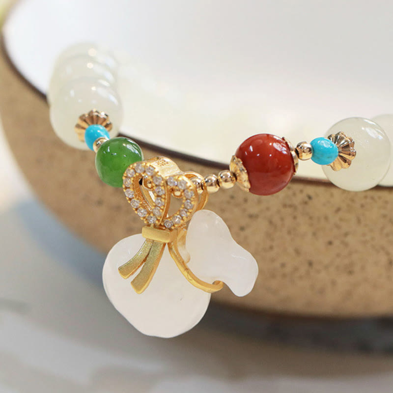 Natural Hetian White Jade 14K Gold Plated Money Bag Blessing Bracelet - Image 5