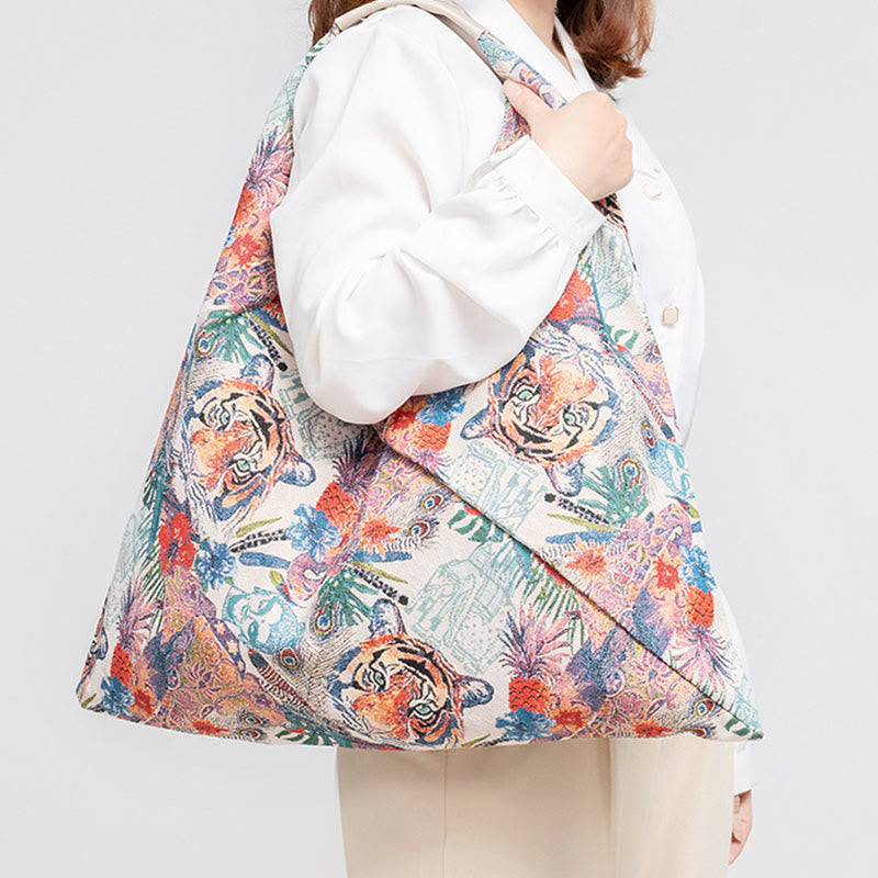 Geometry Tiger Flowers Leopard Stripes Print Underarm Triangle Shoulder Bag - Image 12