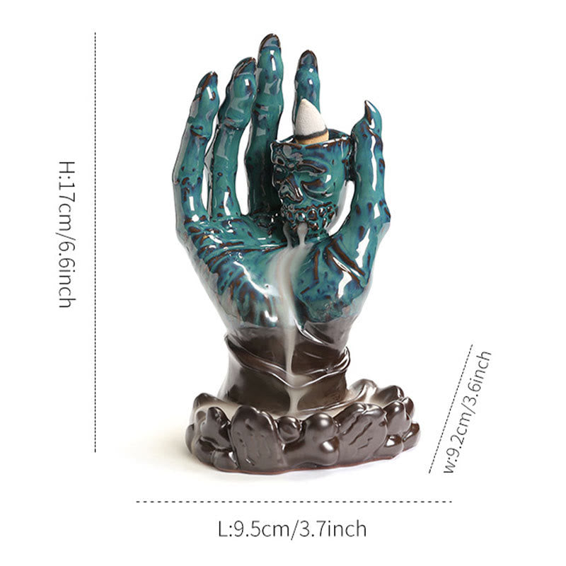 Halloween Ghost Hand Skull Head Ceramic Peace Healing Incense Burner Decoration - Image 16