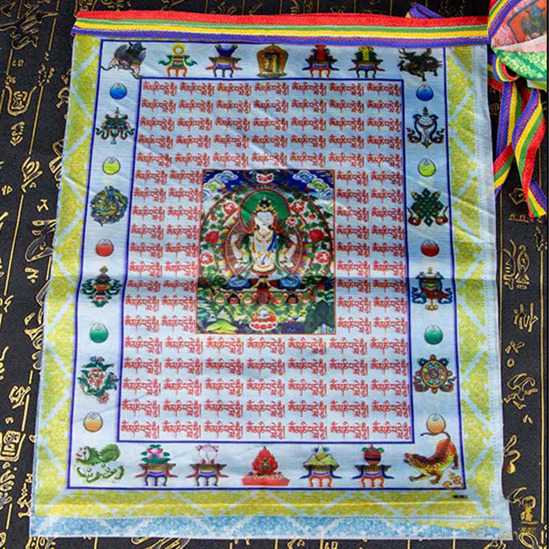 Tibetan 5 Colors Windhorse Buddha Tara Scriptures Healing Auspicious Outdoor Prayer Flag - Image 14