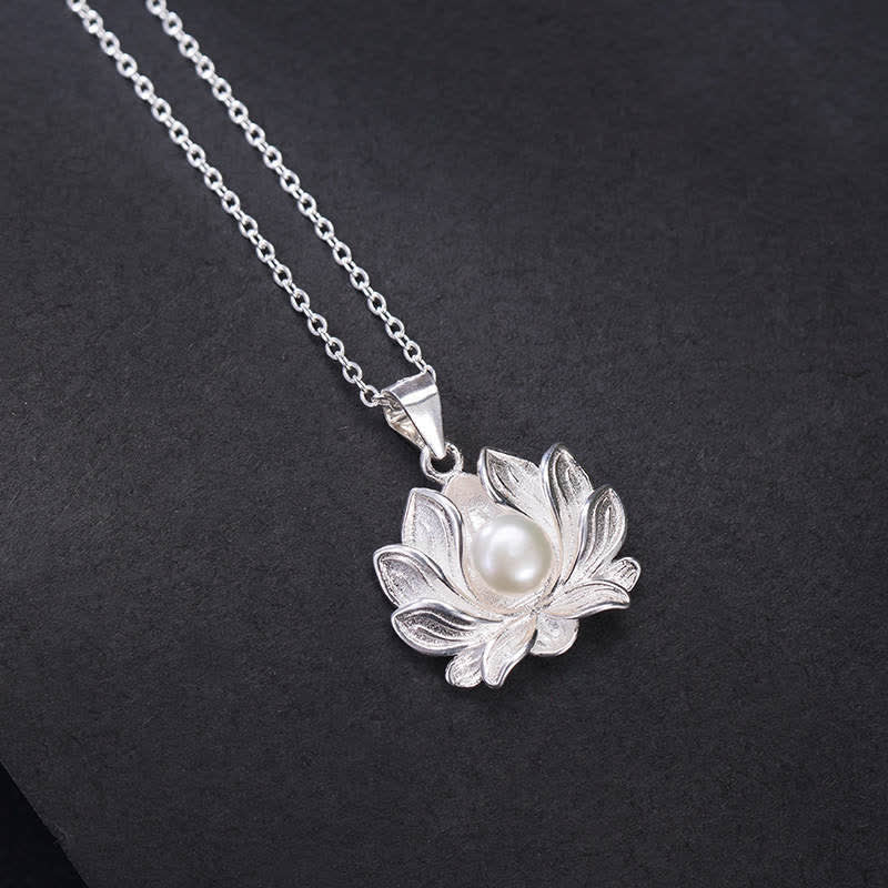 925 Sterling Silver Lotus Flower Pearl Wealth Necklace Pendant