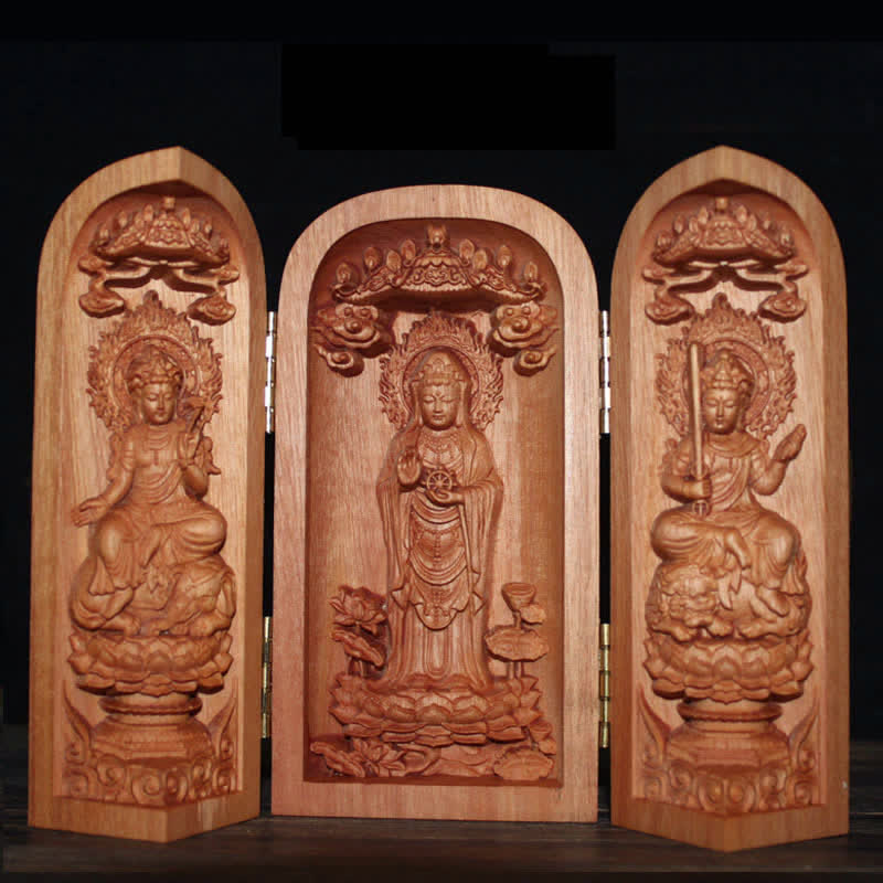 Avalokitesvara Kwan Yin Buddha Cherry Wood Compassion Home Decoration Altar - Image 12