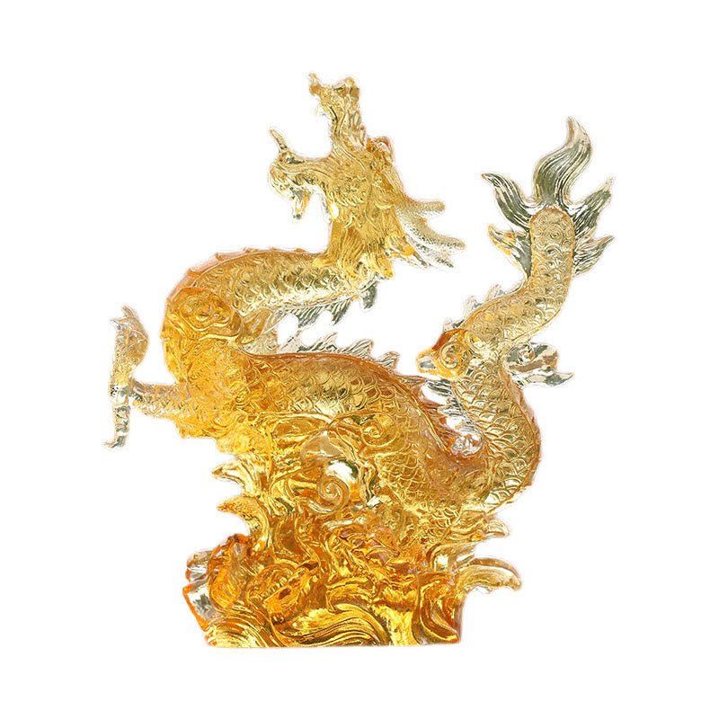 Handmade Chinese Zodiac Yellow Dragon Liuli Crystal Art Piece Luck Protection Home Office Decoration - Image 9