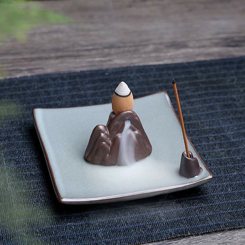 Lotus Plum Blossom Square Ceramic Spiritual Backflow Incense Burner - Image 18