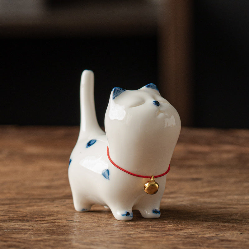 Mini Lucky White Cat Kitten Tea Pet Ceramic Home Desk Figurine Decoration
