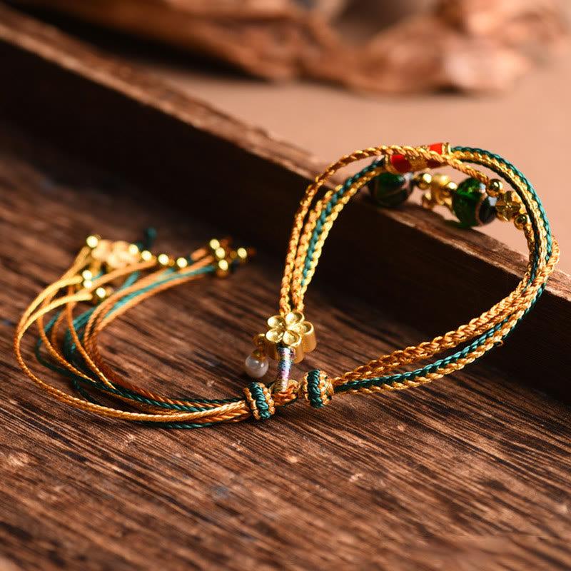 Tibetan Handmade Rope Liuli Glass Bead Braided Multilayered Healing Bracelet - Image 3