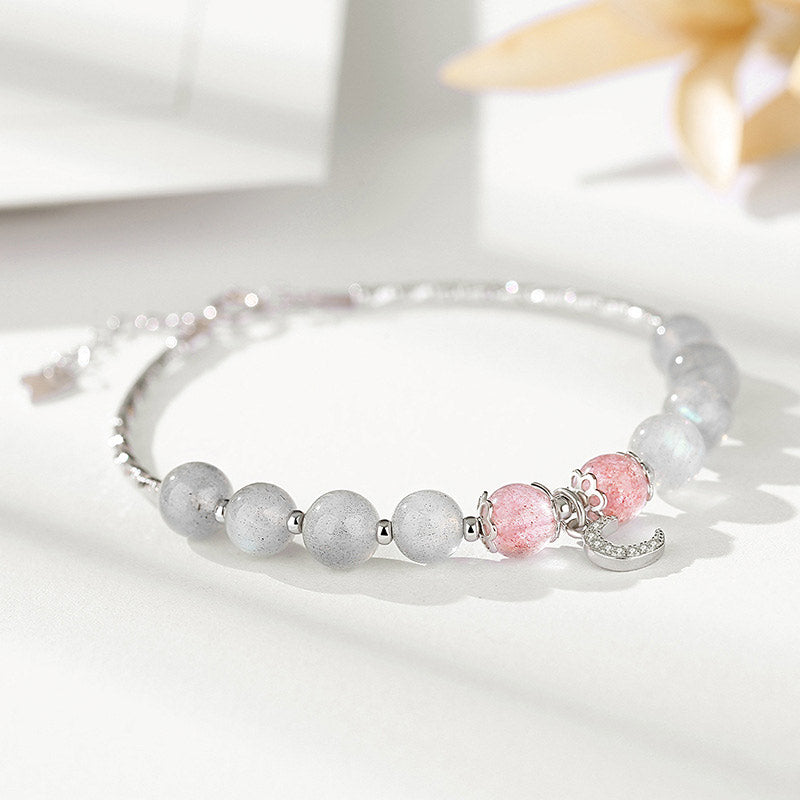 Strawberry Quartz Moonstone Luck Moon Charm Bracelet