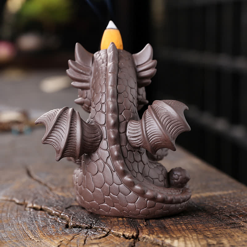 Lovely Dinosaur Purple Clay Backflow Smoke Fountain Healing Incense Burner Decoration - Image 4