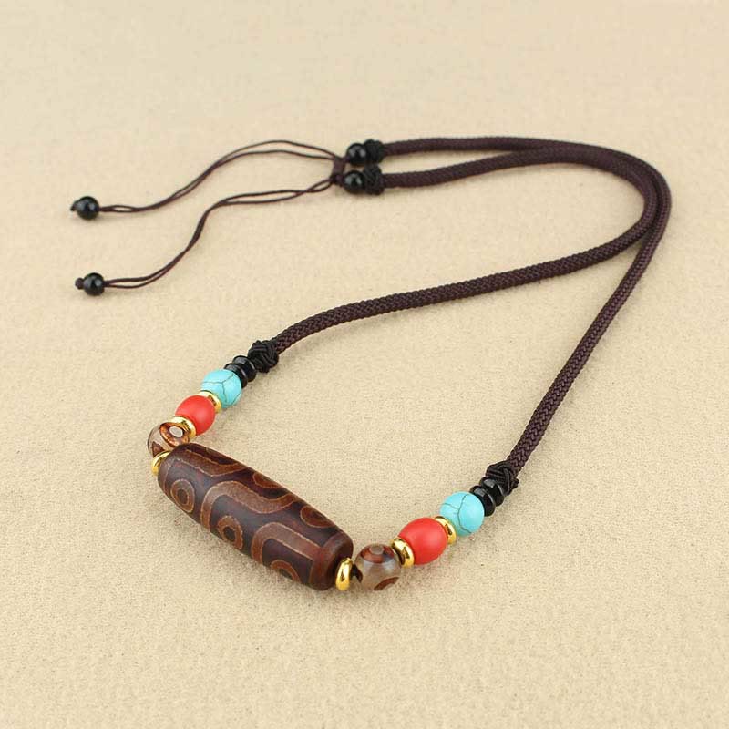 Tibetan Nine-Eye Dzi Bead Three-eyed Dzi Bead Protection String Necklaces Pendant - Image 9
