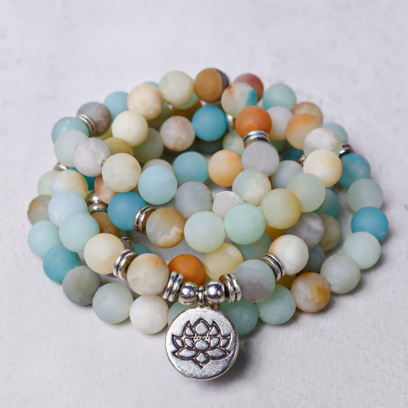 Tibetan Amazonite Stone Blessing Lotus Mala