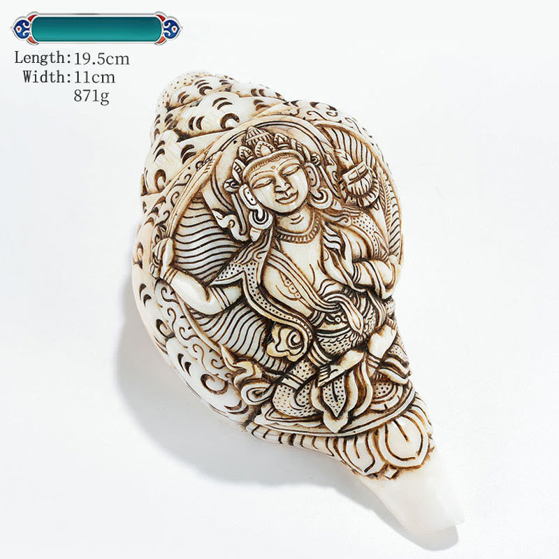 Tibetan Handmade Engraved Shankha Buddha Avalokitesvara Conch Shell Wealth Decoration - Image 31
