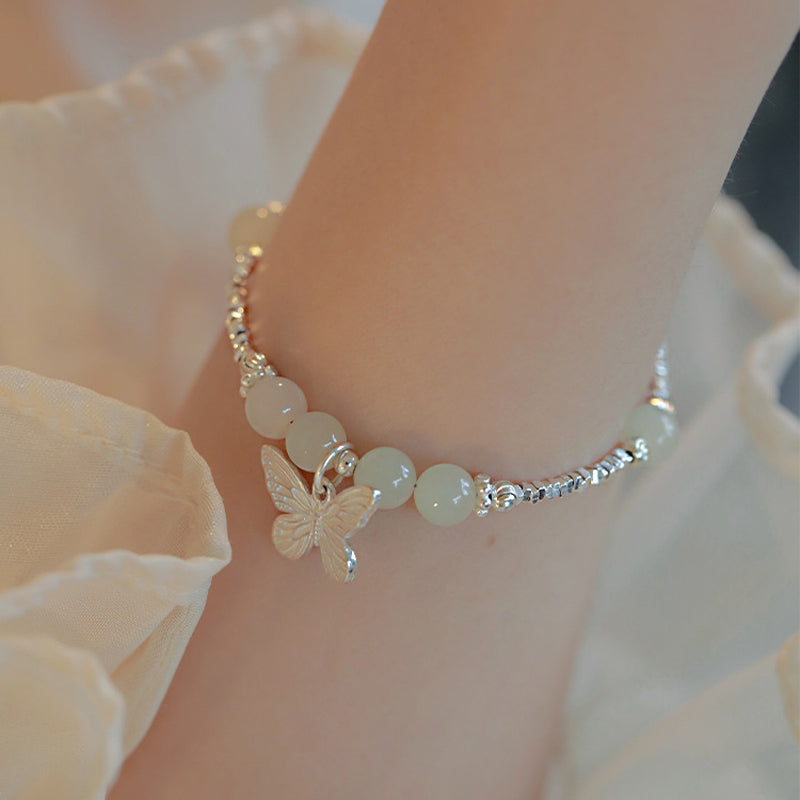 925 Sterling Silver Natural Hetian Jade Luck Butterfly Charm Bracelet - Image 8