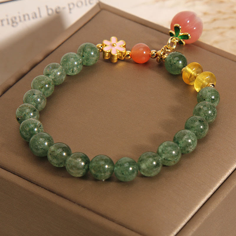 Natural Green Strawberry Quartz Love Peach Charm Bracelet - Image 4