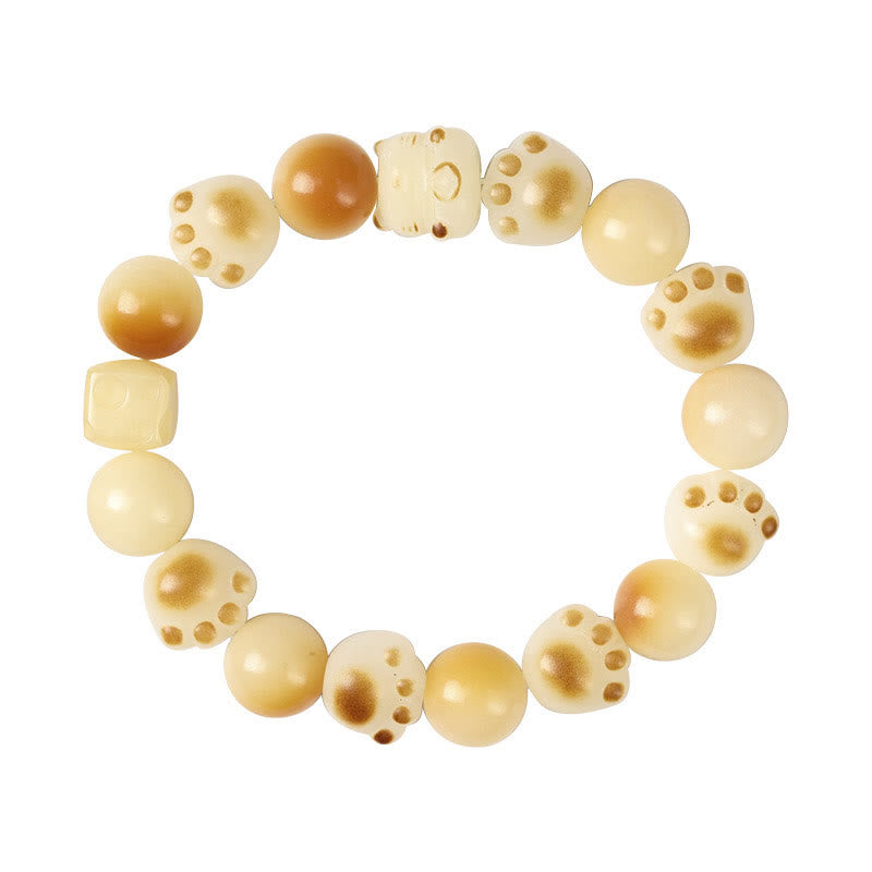 Natural Bodhi Seed Sandalwood Lucky Cute Cat Head Paw Claw Peace Bracelet - Image 22
