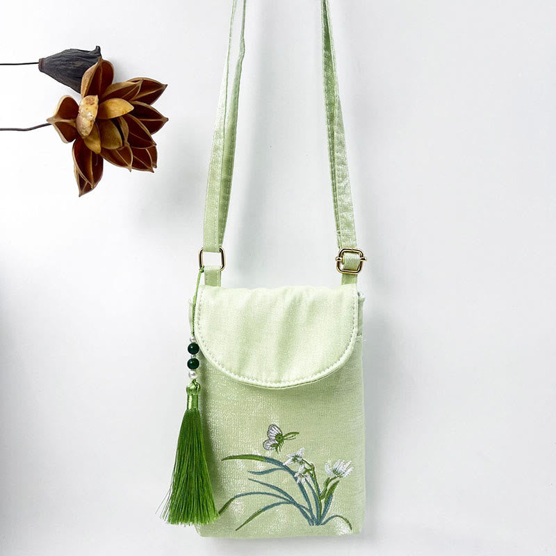 Small Embroidered Flowers Crossbody Bag Shoulder Bag Double Layer Cellphone Bag - Image 44