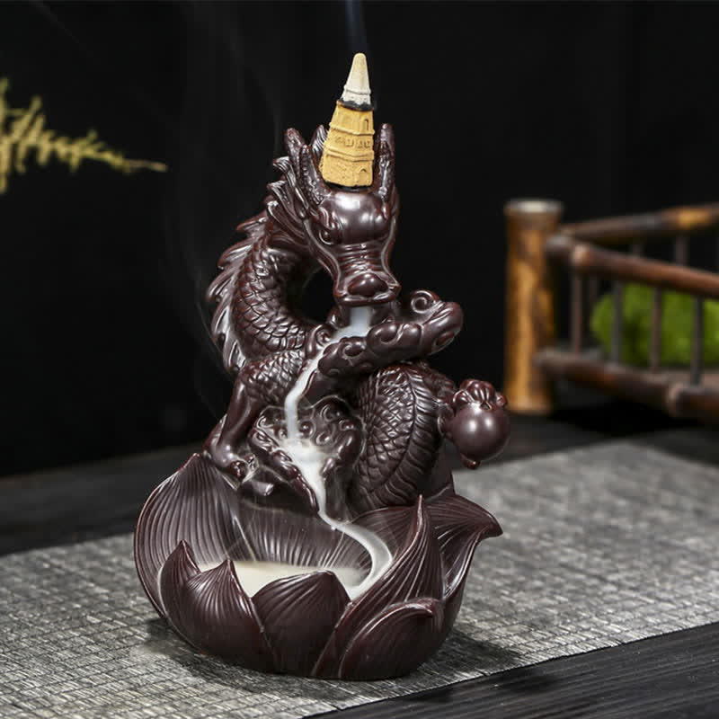 Dragon Lotus Pattern Strength Protection Ceramic Incense Burner Decoration - Image 3