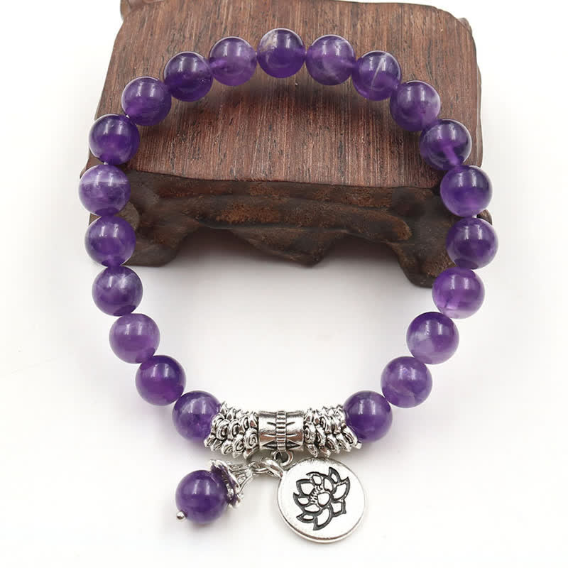 Amethyst Crystal Lotus Healing Balance Bracelet - Image 3