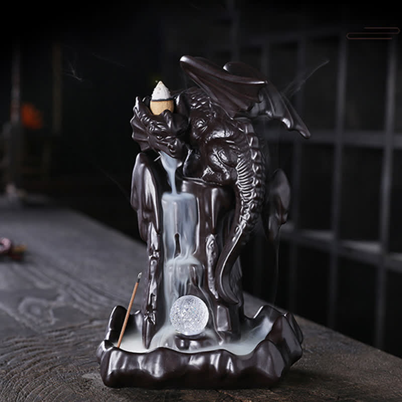 Nordic Dragon Ceramic Backflow Smoke Fountain Meditation Healing Incense Burner Led Ball Decoration - Image 4