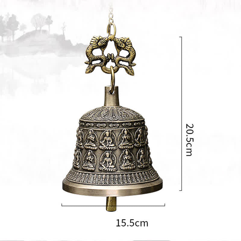 Tibetan Engraved Buddha Dragon Wind Chime Bell Copper Luck Wall Hanging Decoration - Image 13