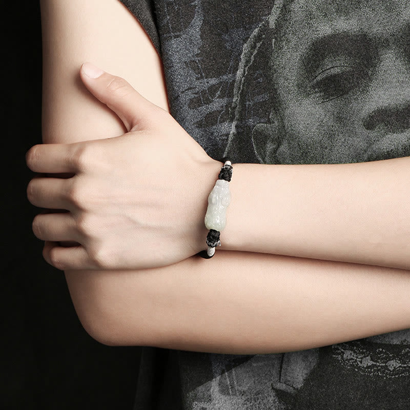 Handmade Natural Jade PiXiu Luck Prosperity Braided String Bracelet - Image 9