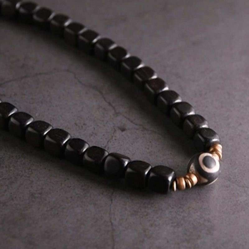 Ebony Wood Dzi Bead Copper Peace Couple Bracelet - Image 14