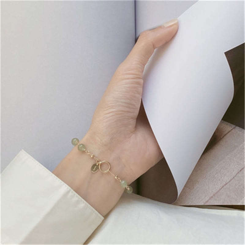 14k Gold Plated Hetian Jade Beaded Prosperity Chain Bracelet - Image 6