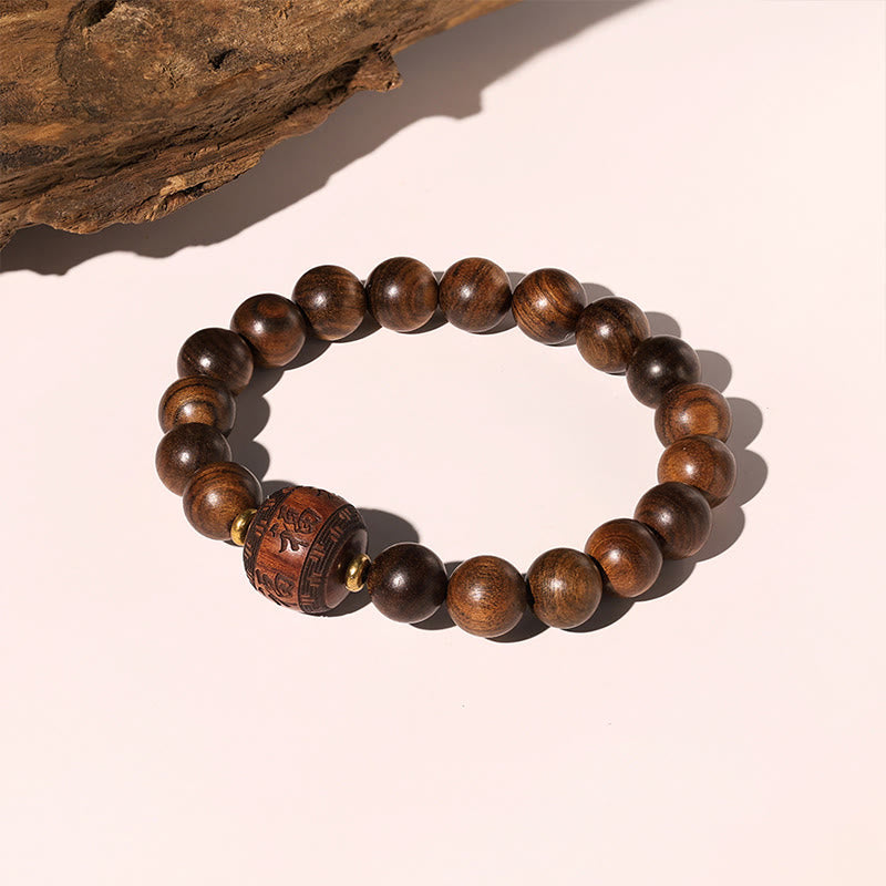 Rosewood Auspicious Clouds Totem Fu Character Bamboo Pattern Warmth Bracelet - Image 12