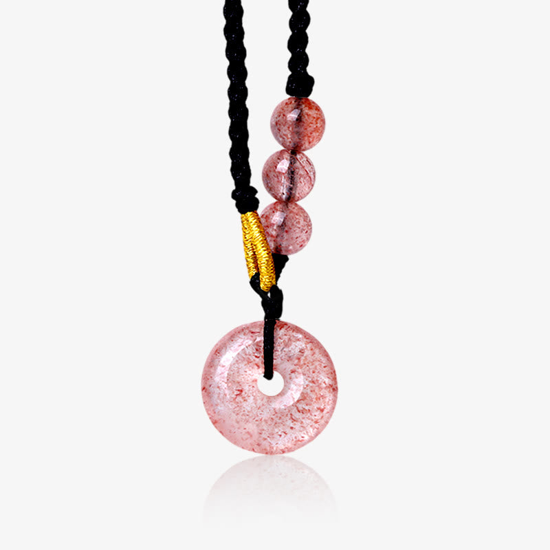 Strawberry Quartz Chalcedony Peace Buckle Healing Necklace Pendant