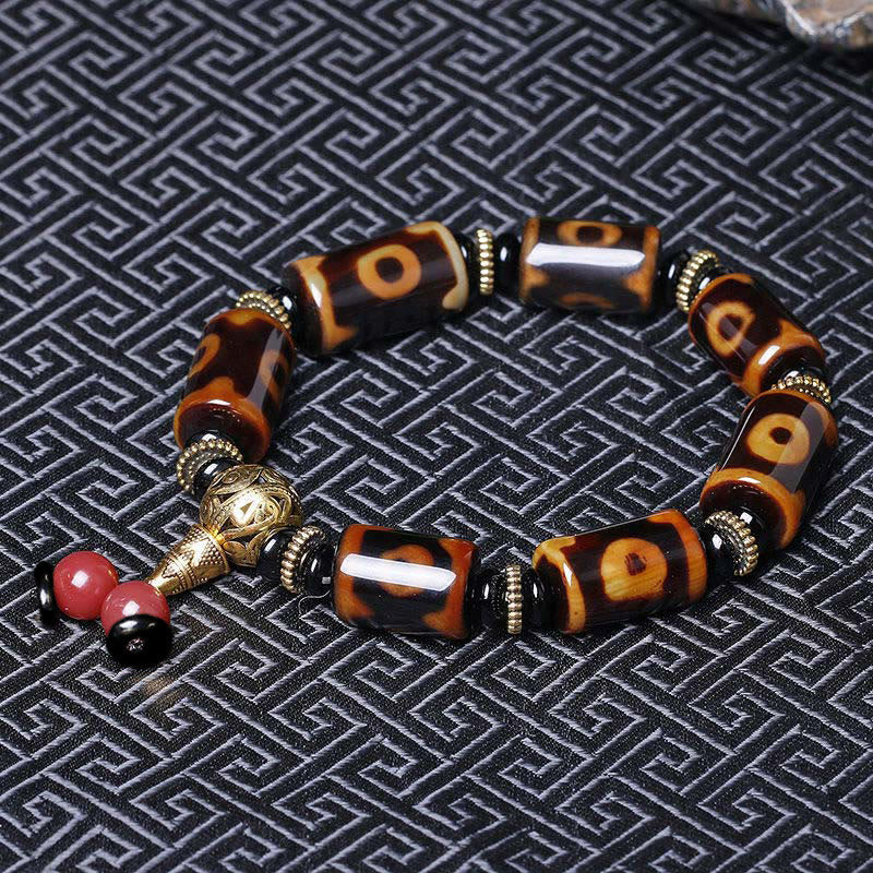 Tibetan Nine-Eye Dzi Bead Fortune Charm Bracelet - Image 3